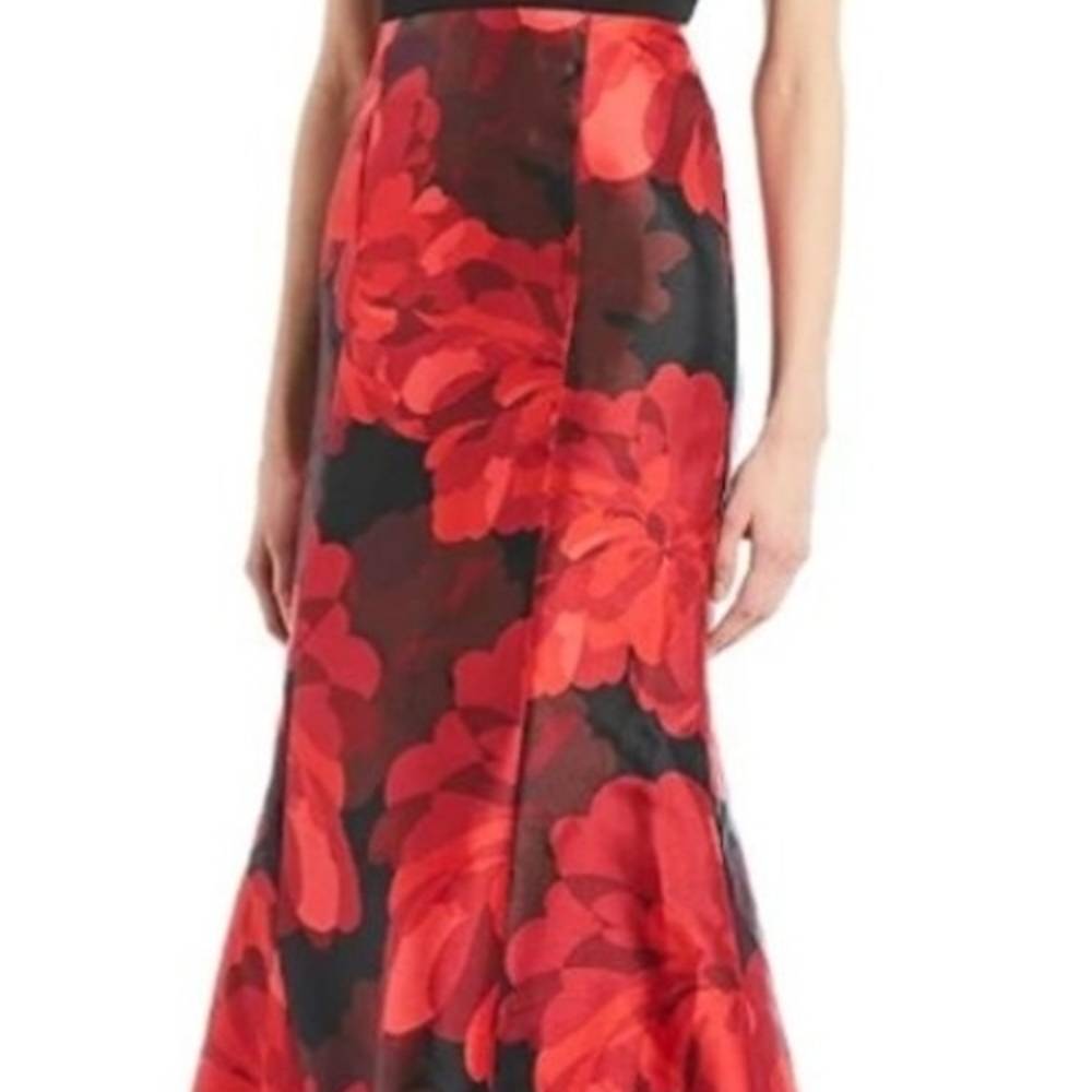 Calvin Klein Collection Red and Black Floral Skirt